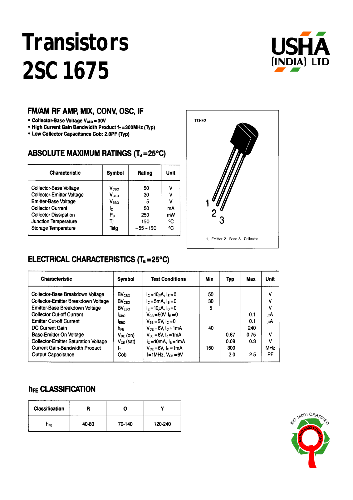 USHA 2SC1675 Datasheet