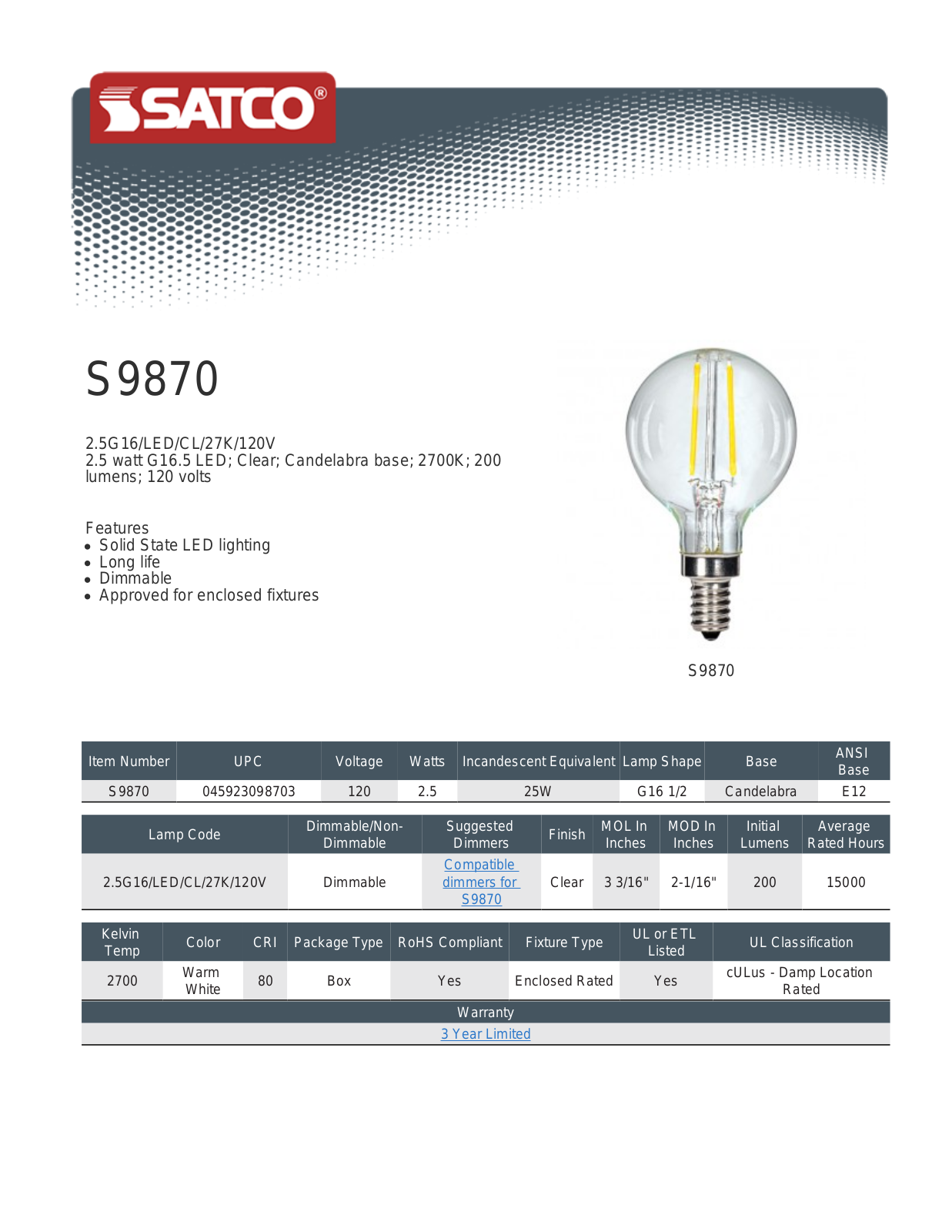 Satco KLR1446 Specifications - ManualMachine.com
