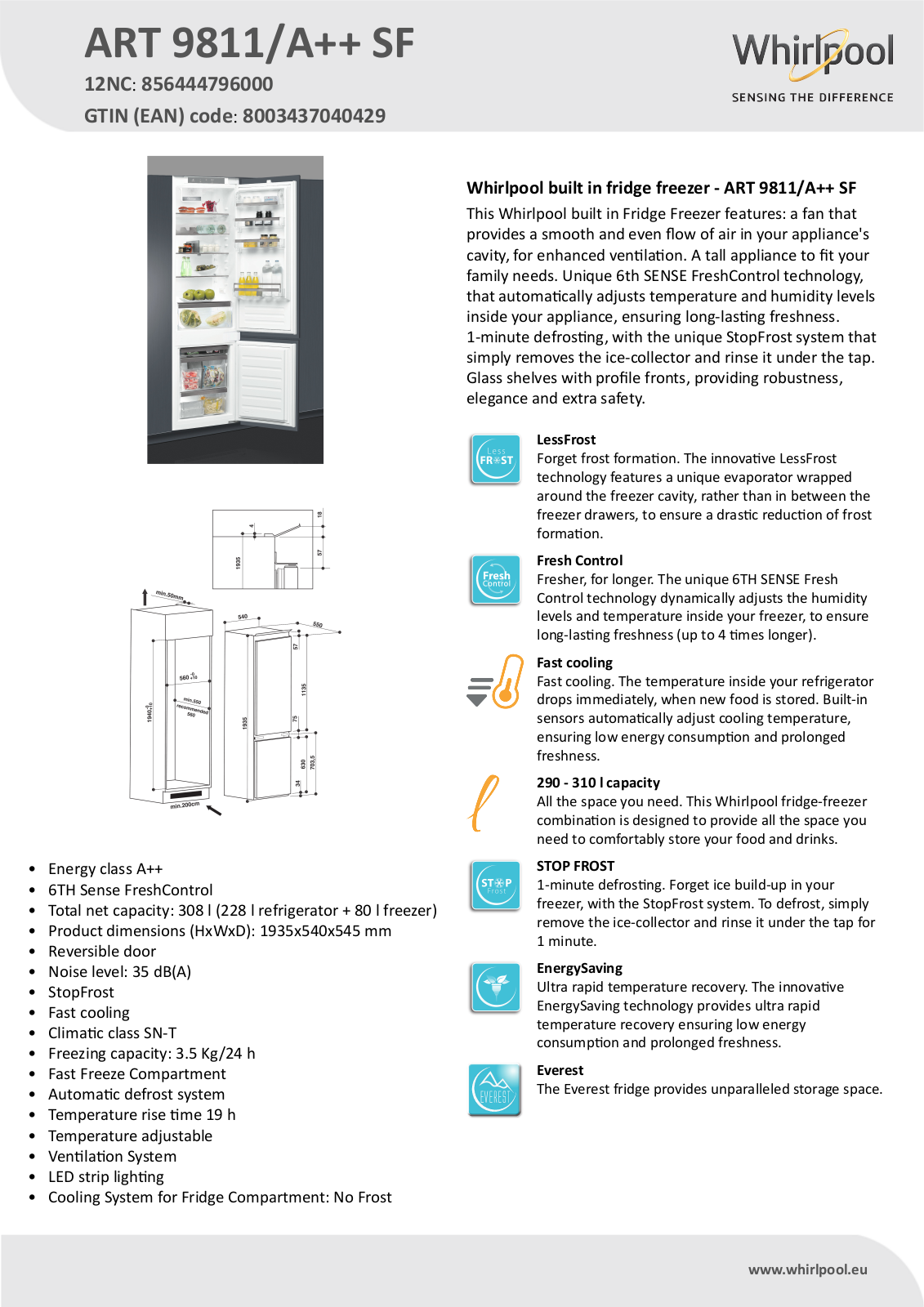 Whirlpool ART 9811-A++ SF User Manual