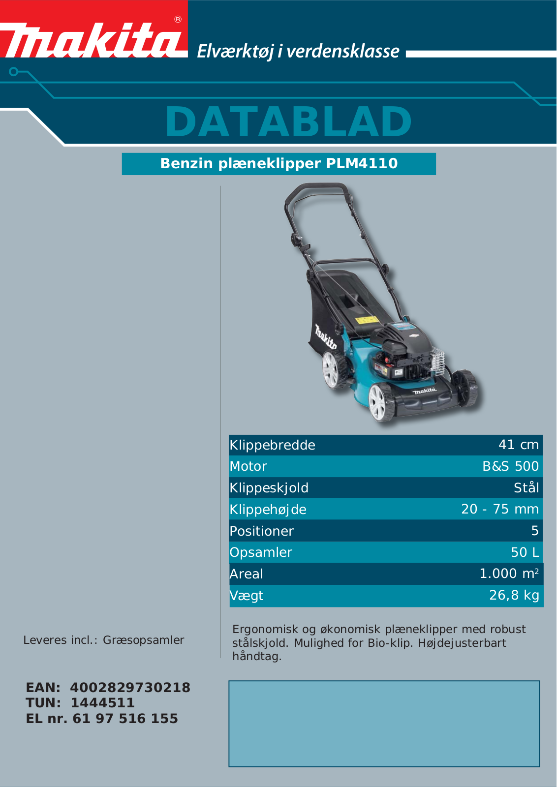 Makita PLM4110 PARTS LIST