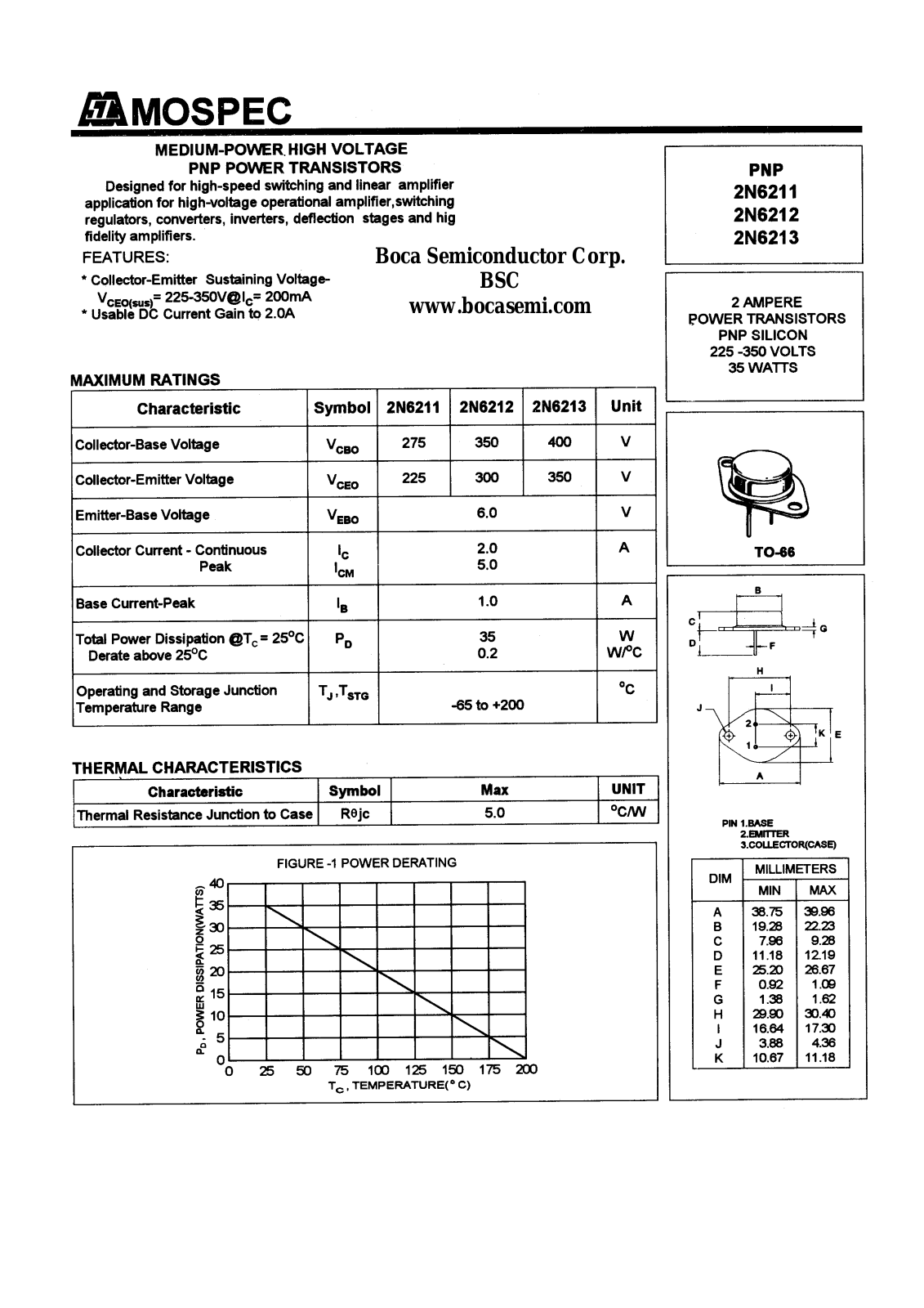 BOCA 2N6213, 2N6212, 2N6211 Datasheet