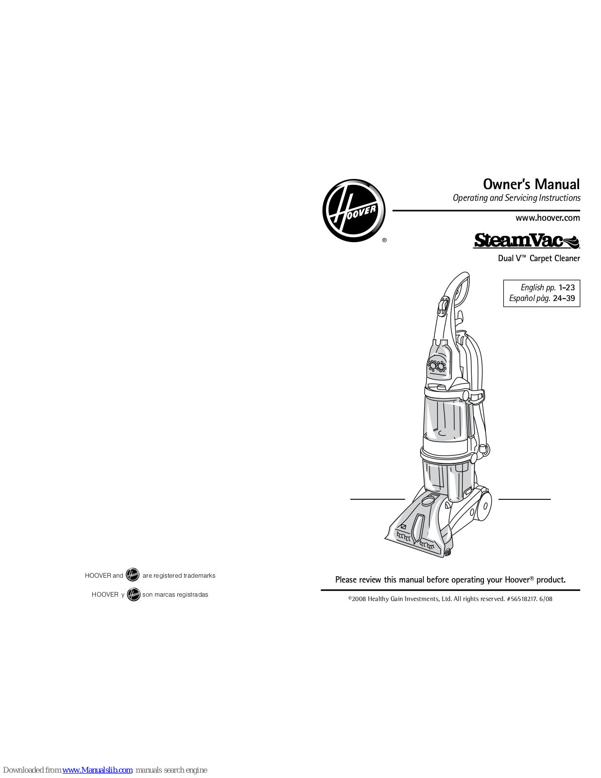 Hoover F7412900, F7412, FH50040 Owner's Manual