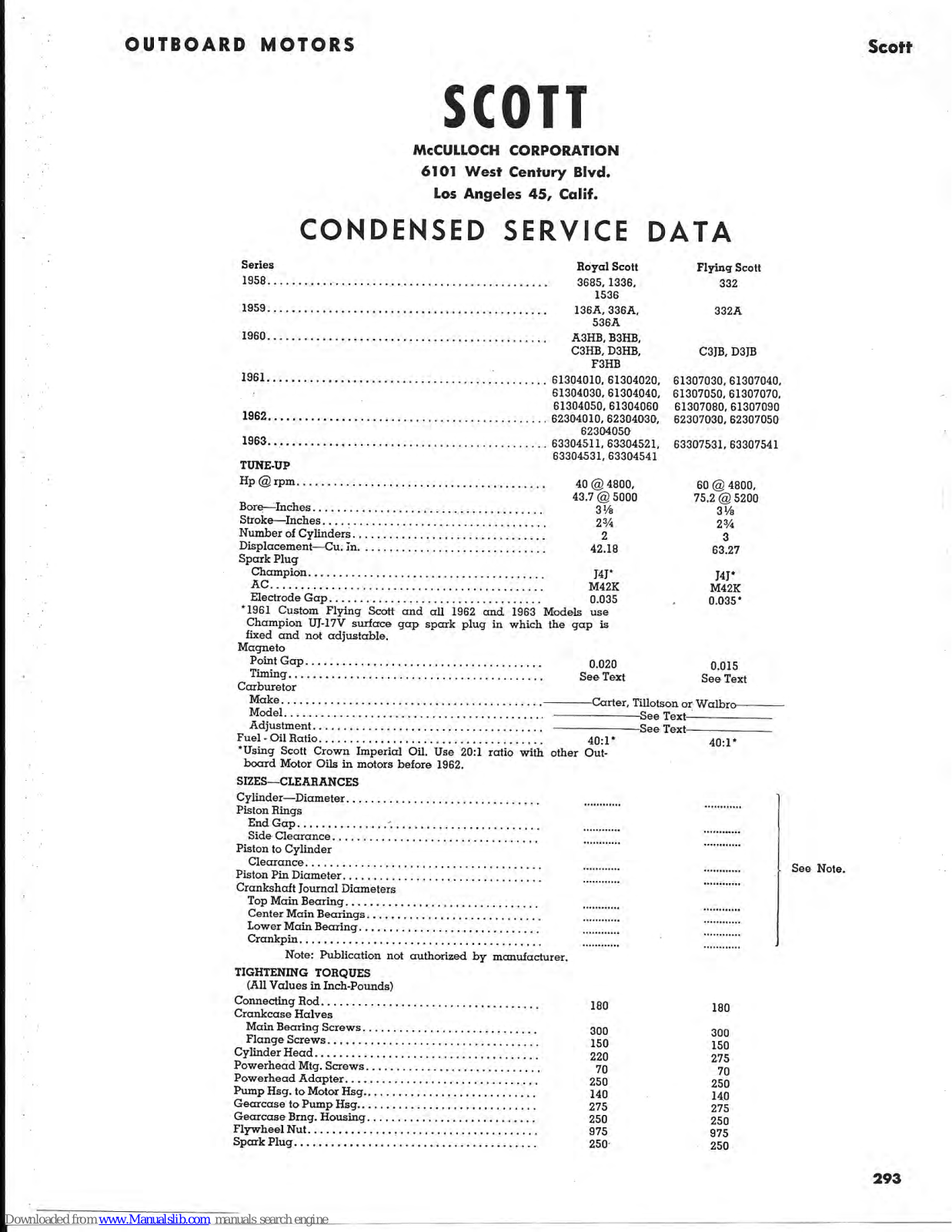 McCulloch Royal Scott, Flying Scott Service Manual