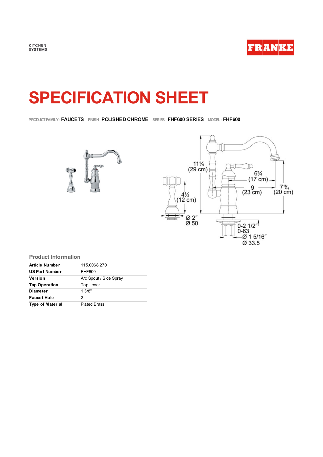 Franke Foodservice FHF600 User Manual