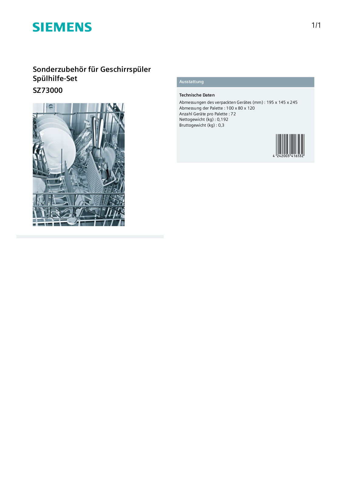 SIEMENS SZ73000 Technical data