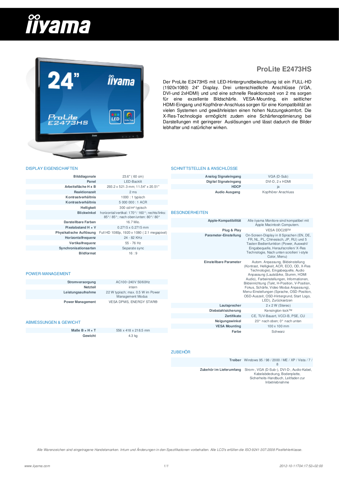 Iiyama PROLITE E2473HS User Manual