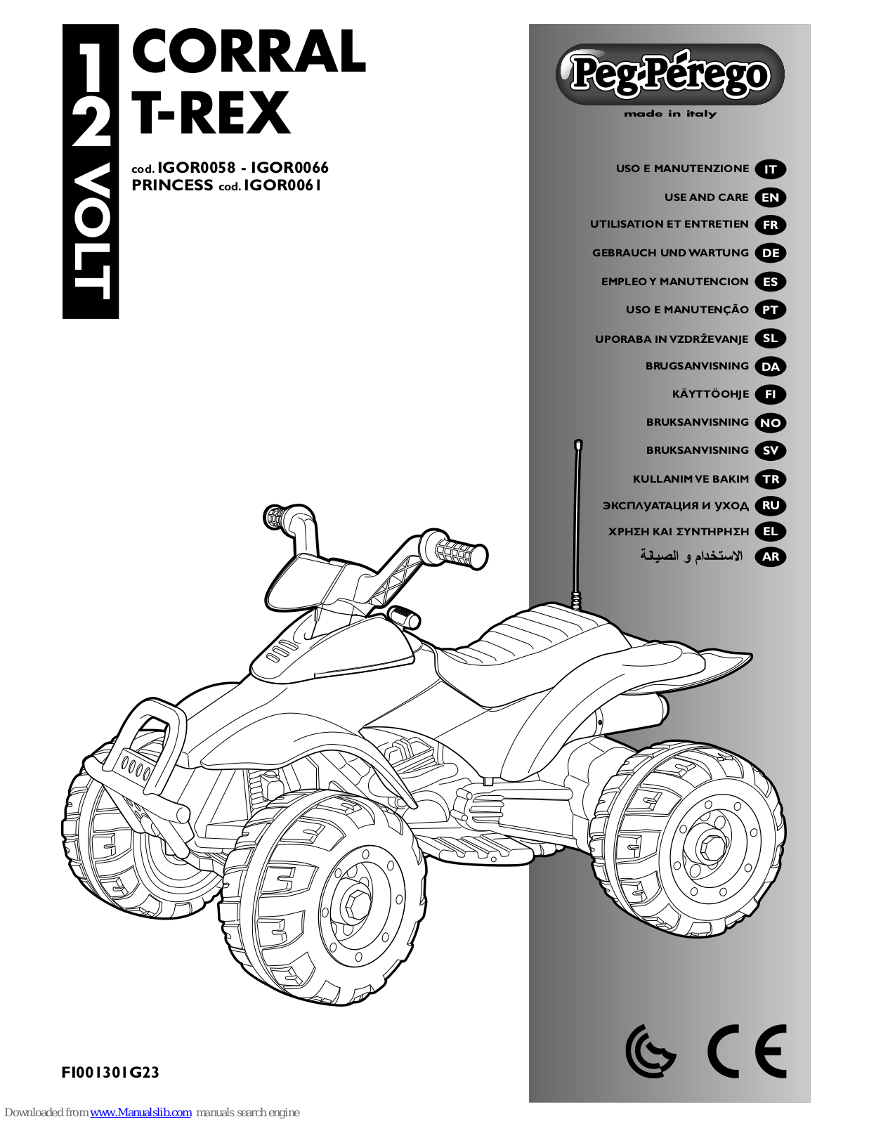 Peg-Perego CORRAL T-REX IGOR0058, CORRAL T-REX IGOR0066, CORRAL T-REX IGOR0061, CORRAL T-REX Use And Care Manual