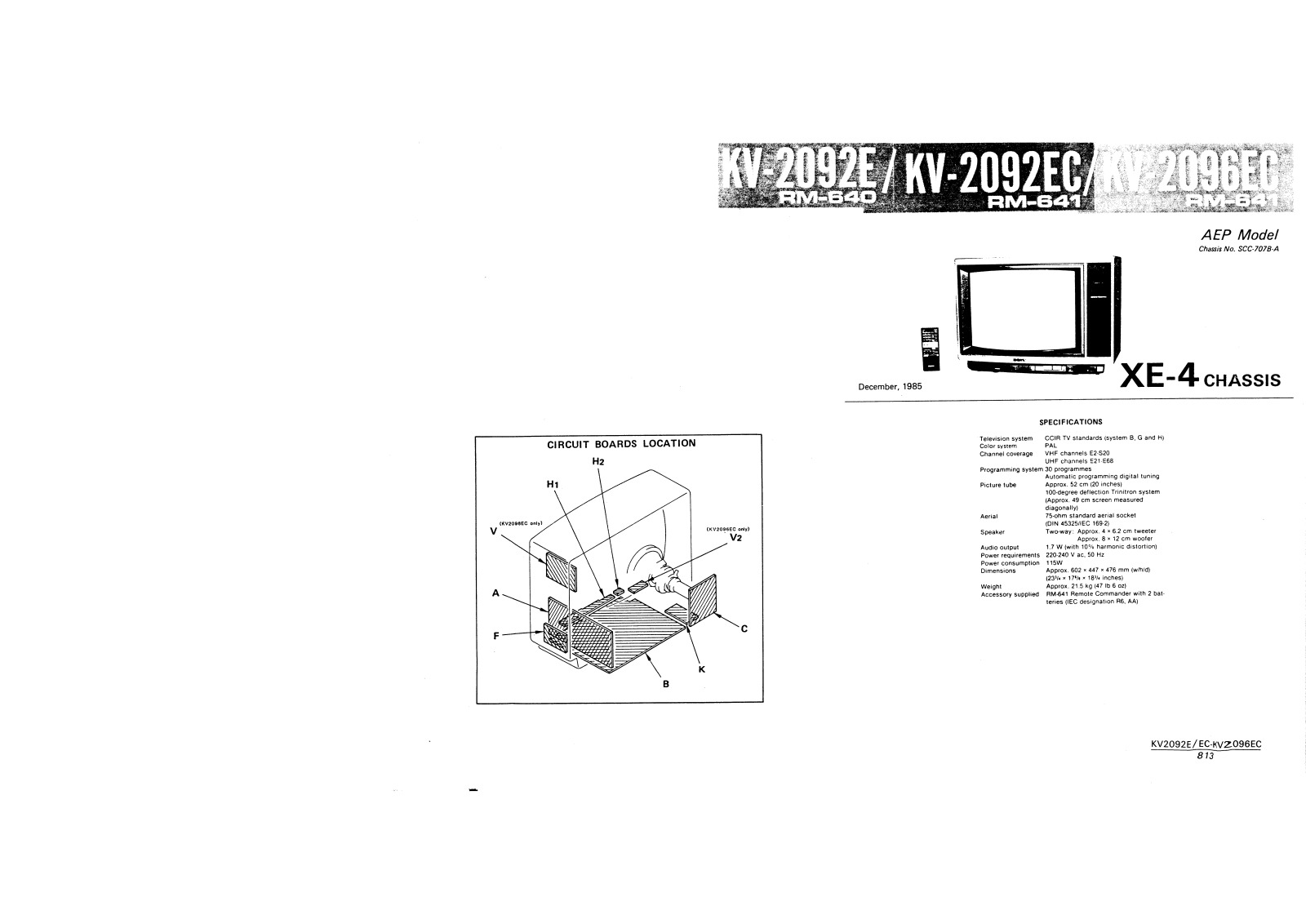 Sony KV-2092E, KV-2096EG Schematic