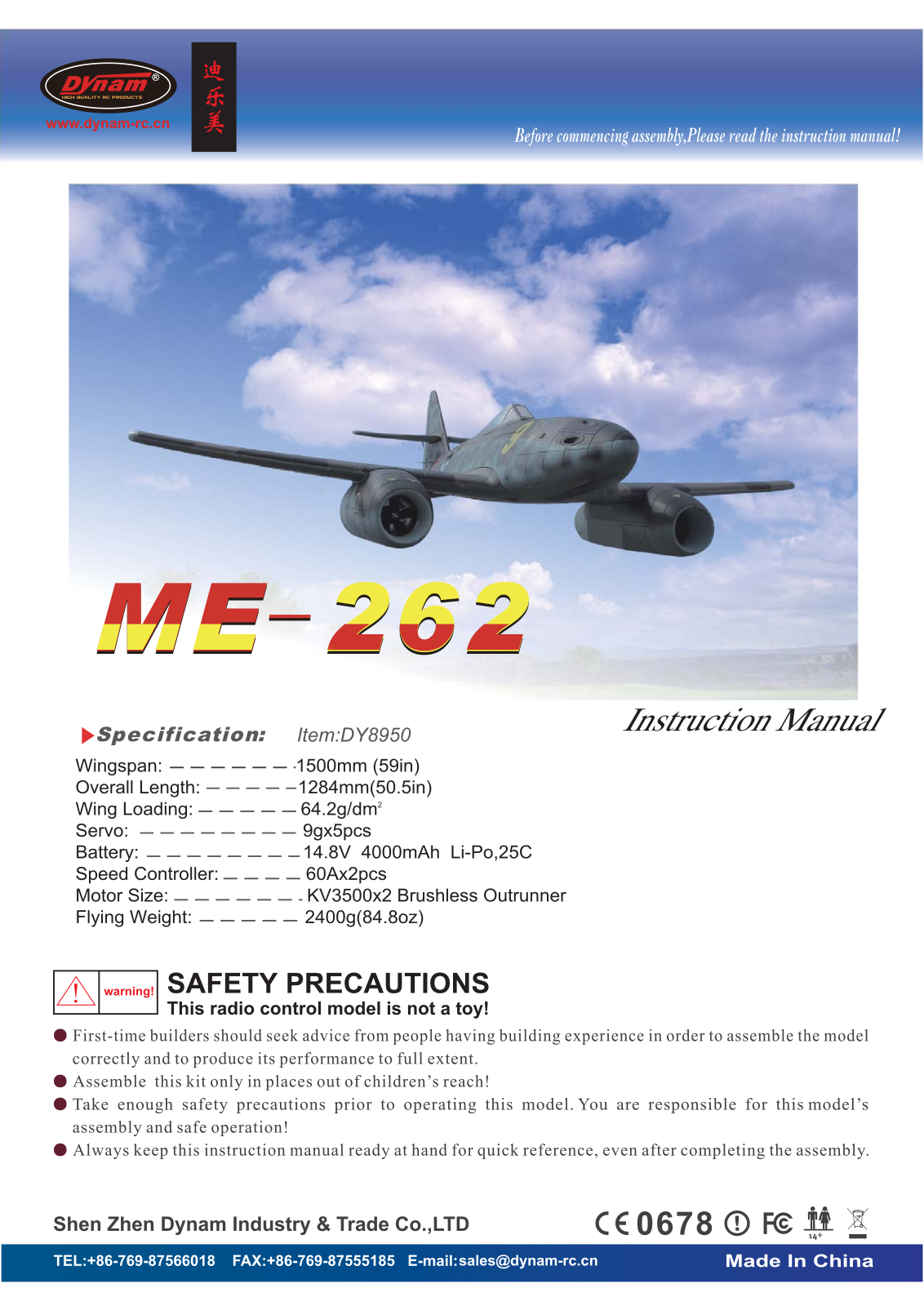 Dynam ME-262 Instruction Manual