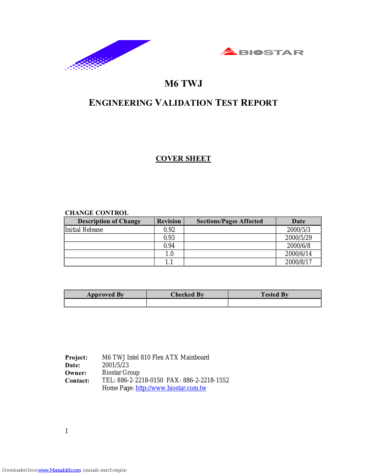 Biostar M6TWJ Datasheet