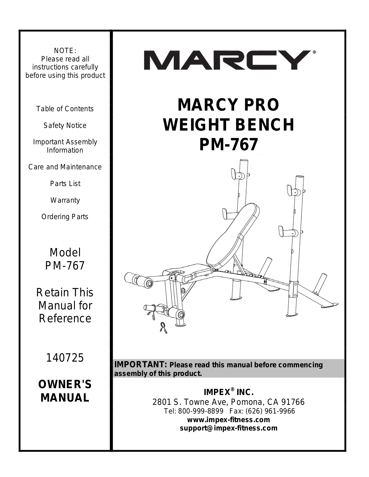 Impex PM-767 Owner's Manual