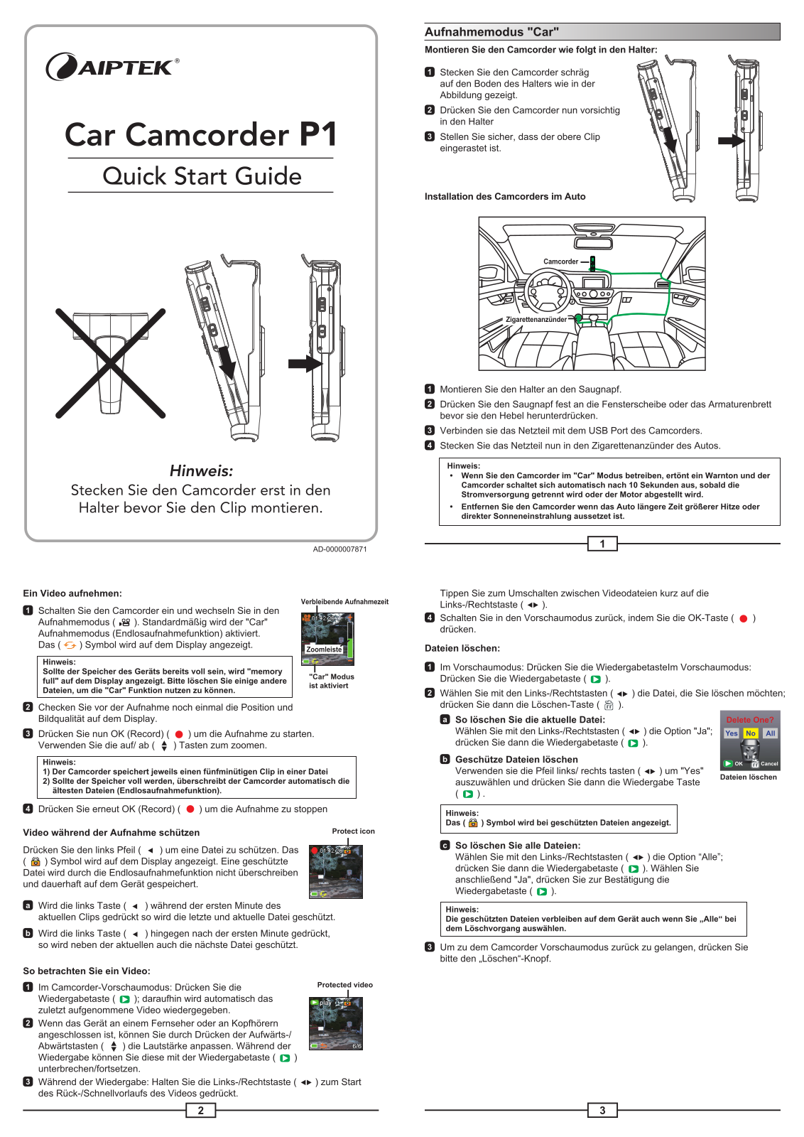 Aiptek CAR CAMCORDER P1 User manual