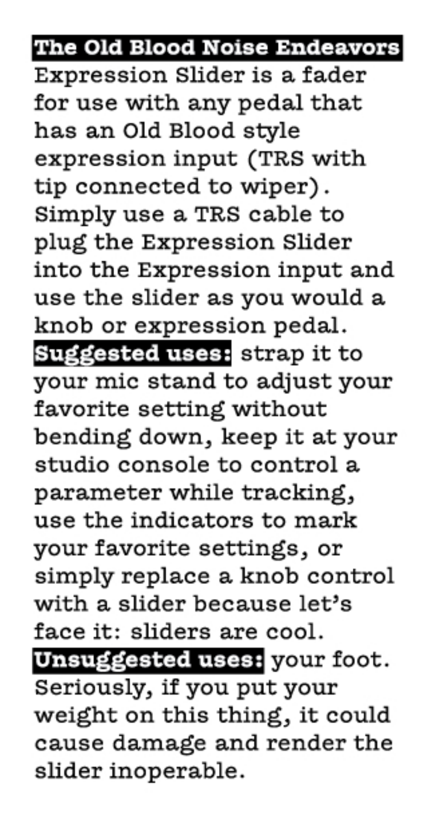 Old Blood Noise Expression Slider User manual