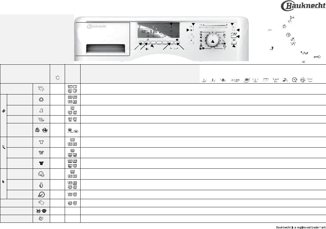 bauknecht EXCELLENCE 3490, PRESTIGE 3496 PROGRAM TABLE