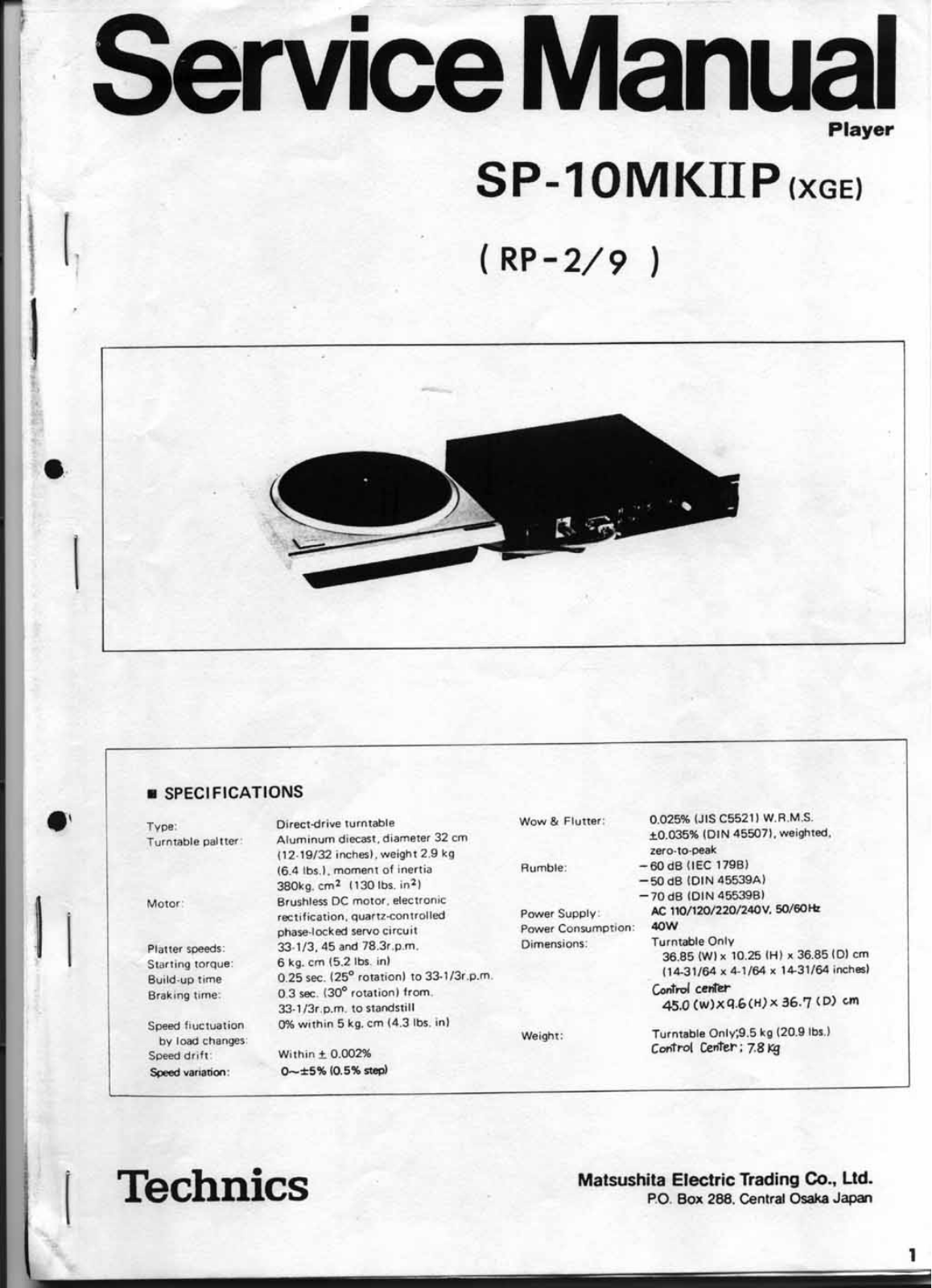 Technics SP-10MKIIP Service Manual