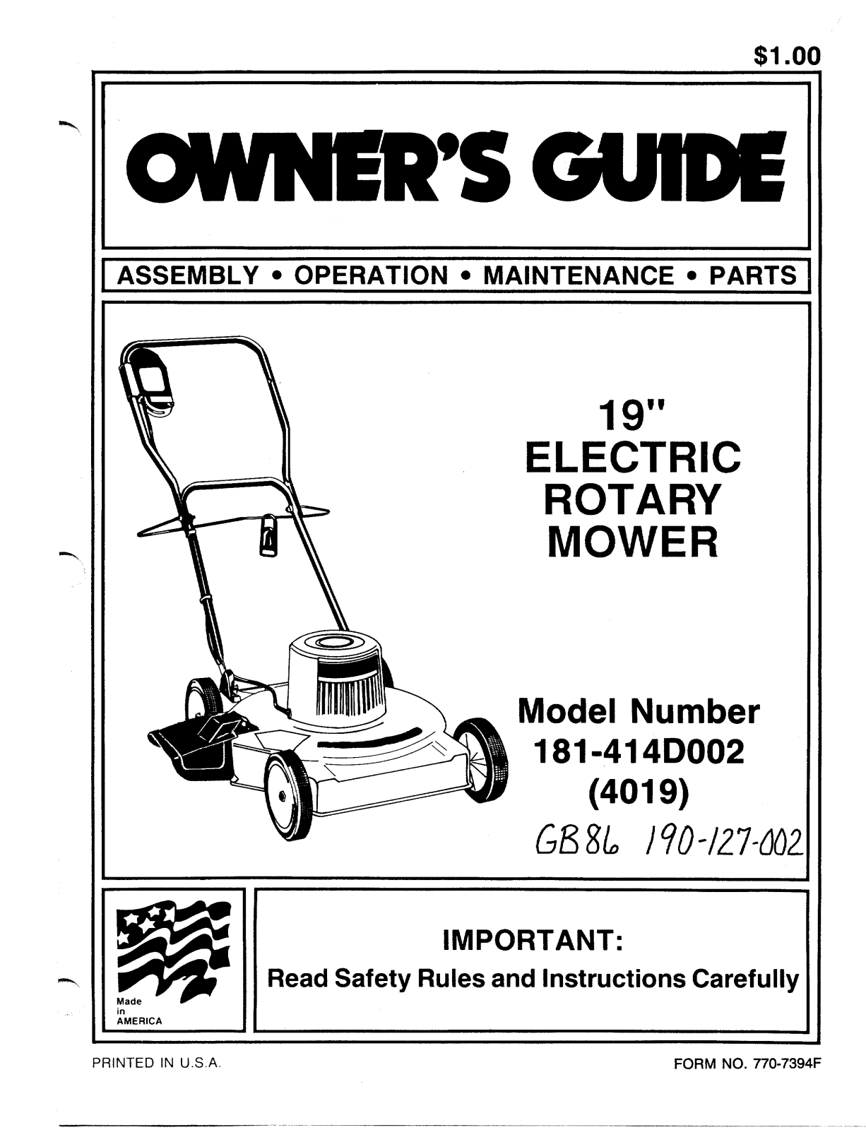 MTD 181-414D002 User Manual