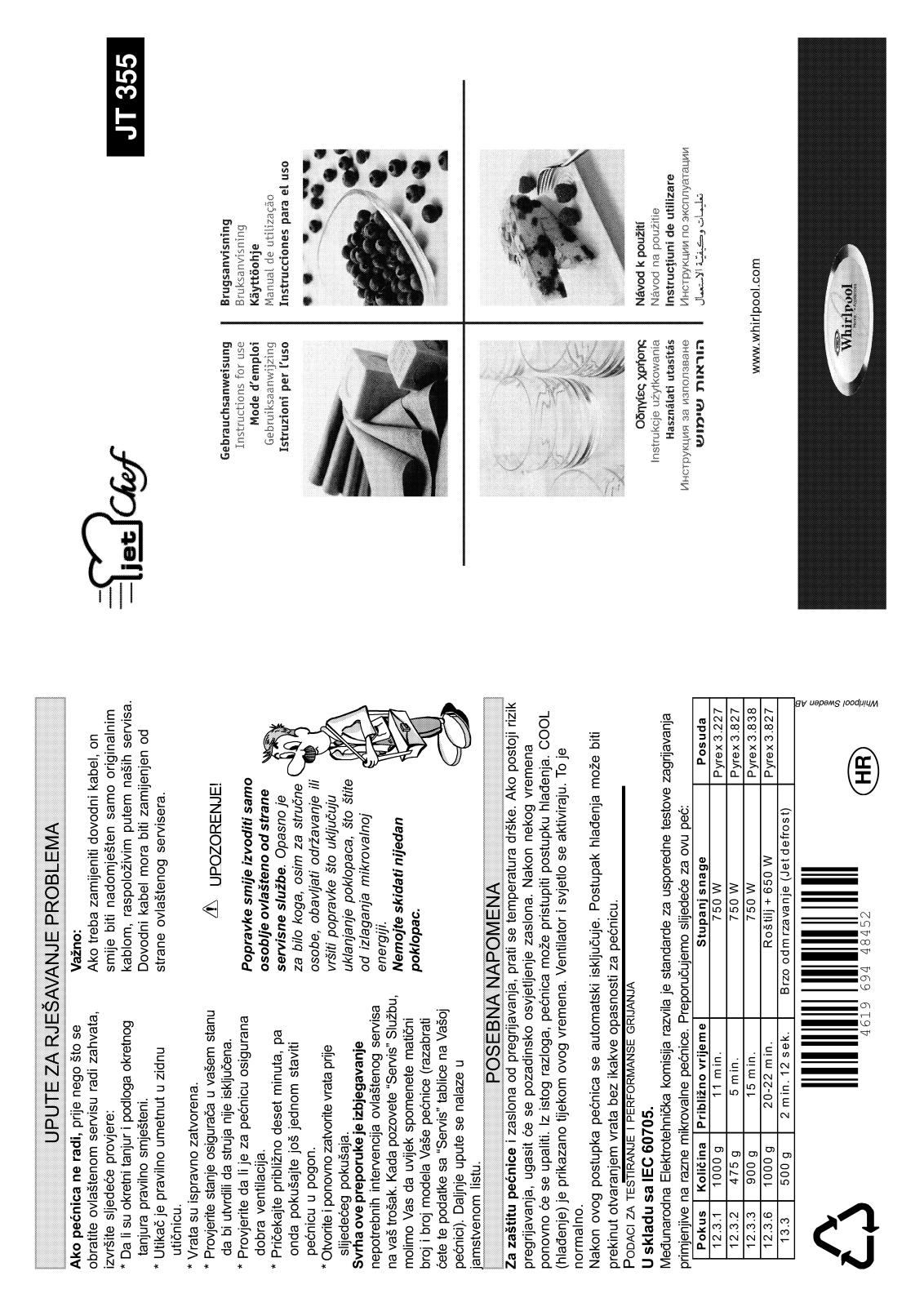 Whirlpool JT 355 alu, JT 355 white, JT 355 black User Manual