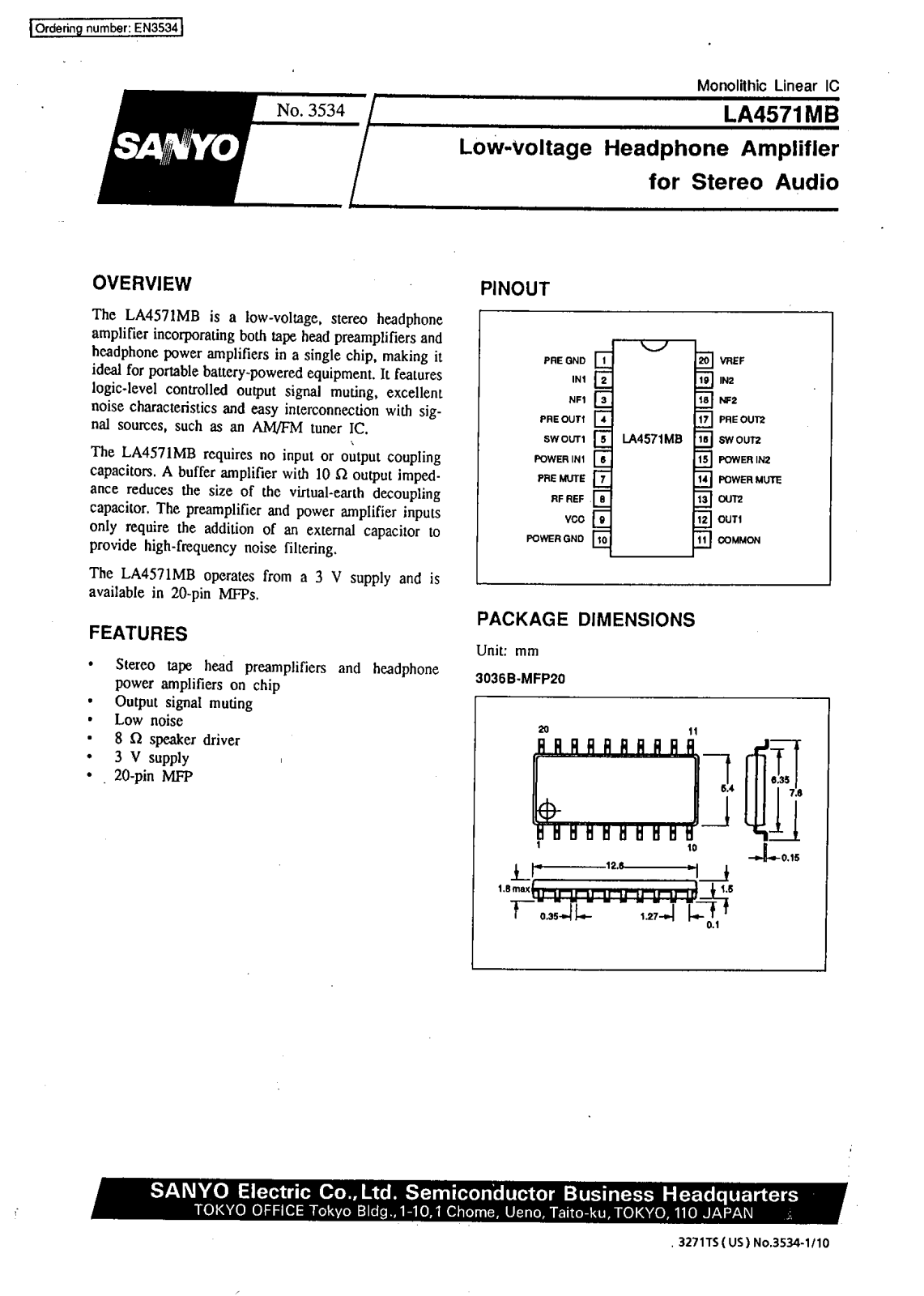 SANYO LA4571MB Datasheet