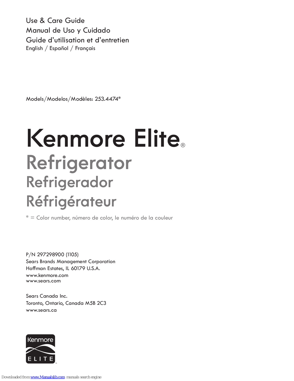 Kenmore Elite 253.4474, 970-4466 Series, 253.4474 Use & Care Manual