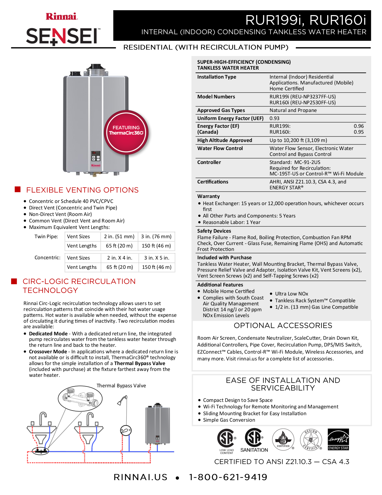 Rinnai Water Heater RUR160iN Specifications