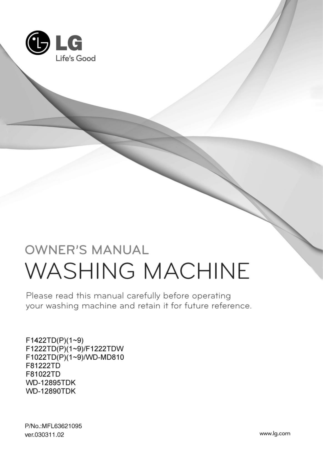 LG F81022TD, F81222TD, WD-12890TDK Owner's Manual