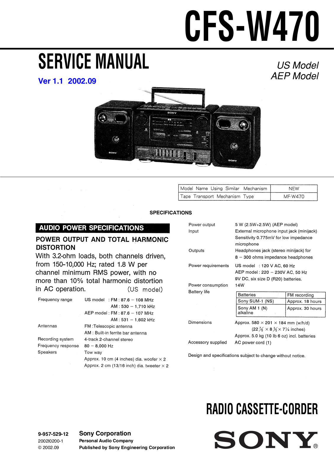 Sony CFSW-470 Service manual