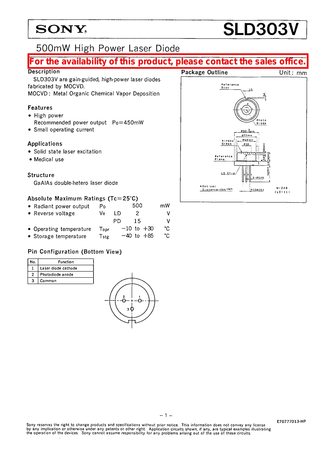 Sony SLD303V Datasheet