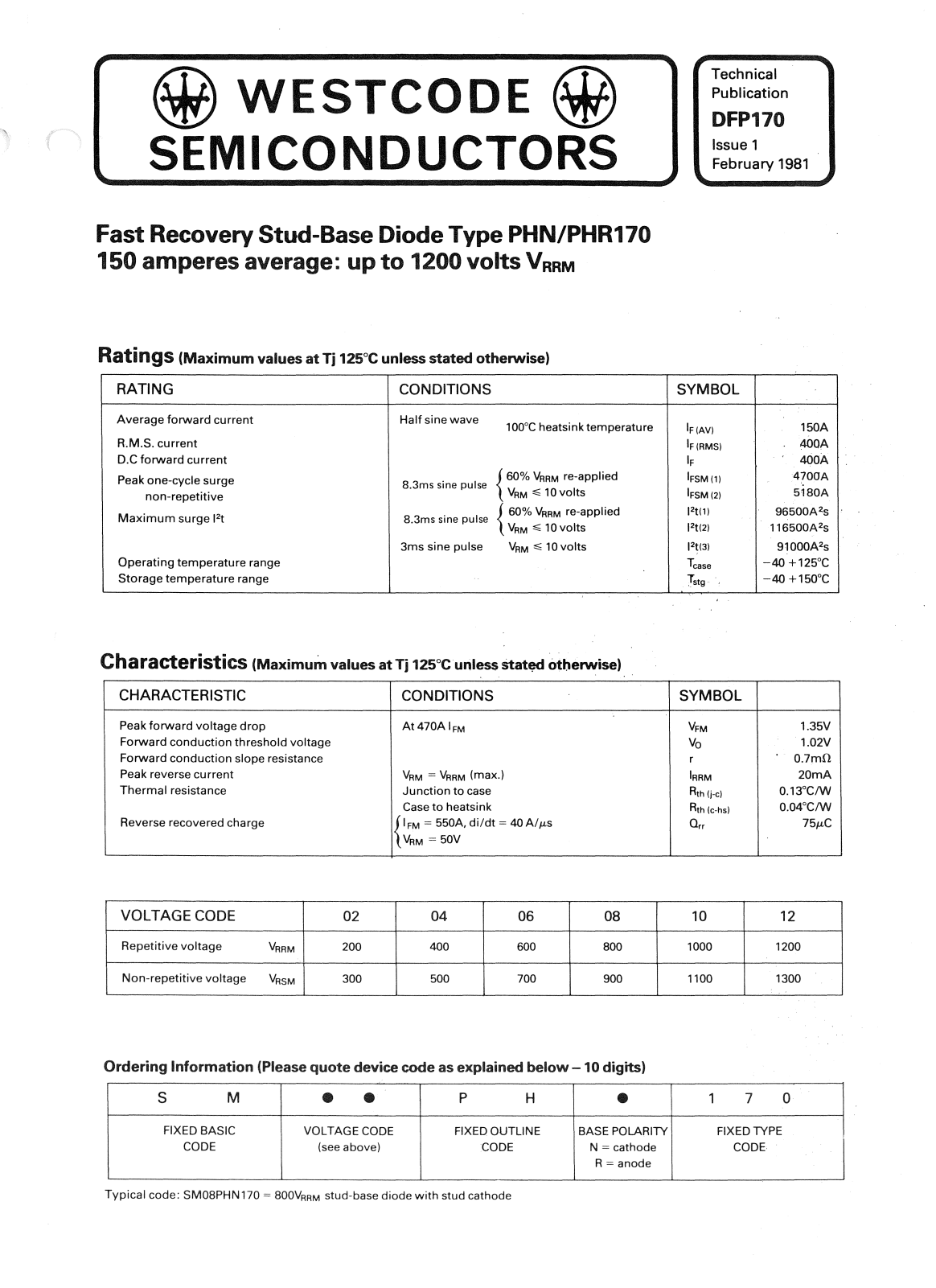 Datasheet DFP 170 Datasheet (Westcode Semiconductors) - ManualMachine.com