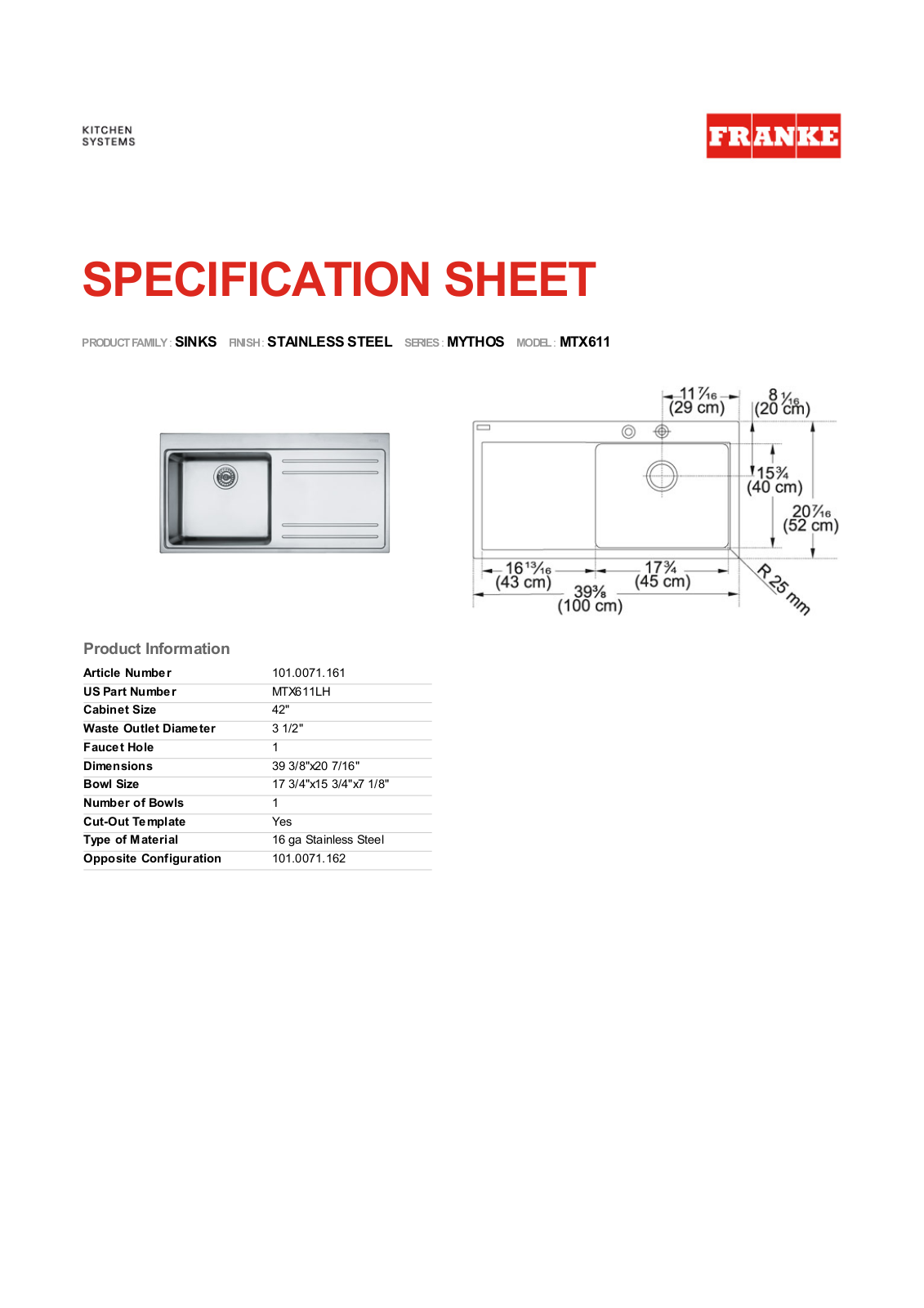 Franke Foodservice MTX611 User Manual