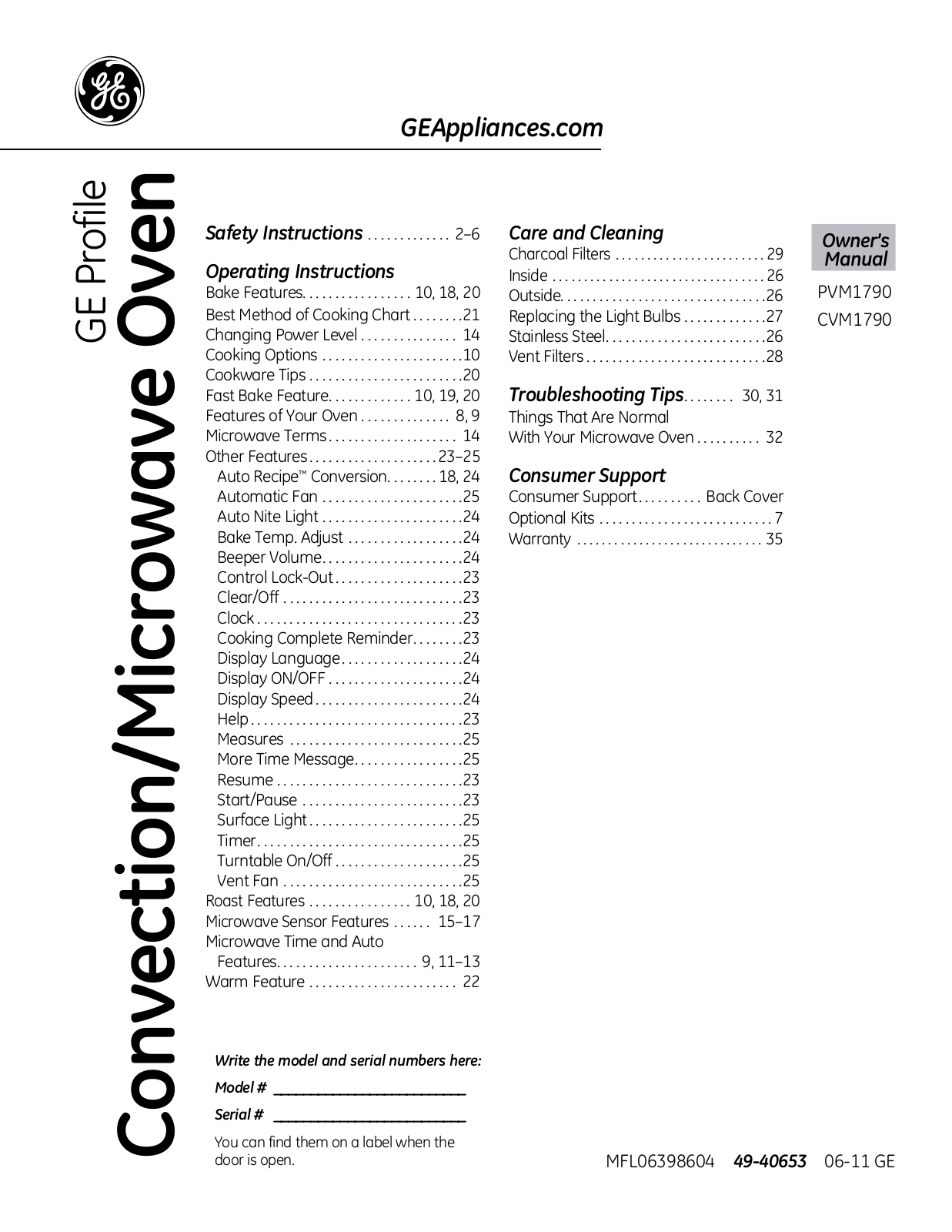 GE CVM1790SSSS Owner's Manual