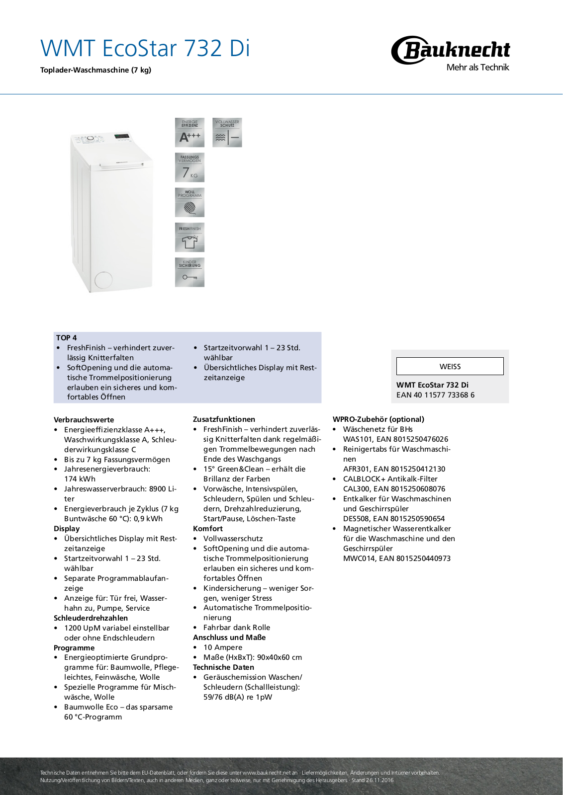 Bauknecht WMT EcoStar 732 Di User Manual