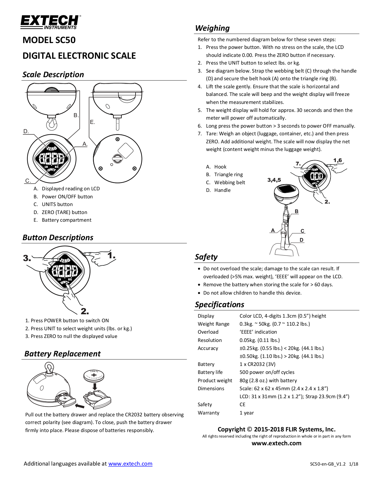 Extech SC50 Operating Manual