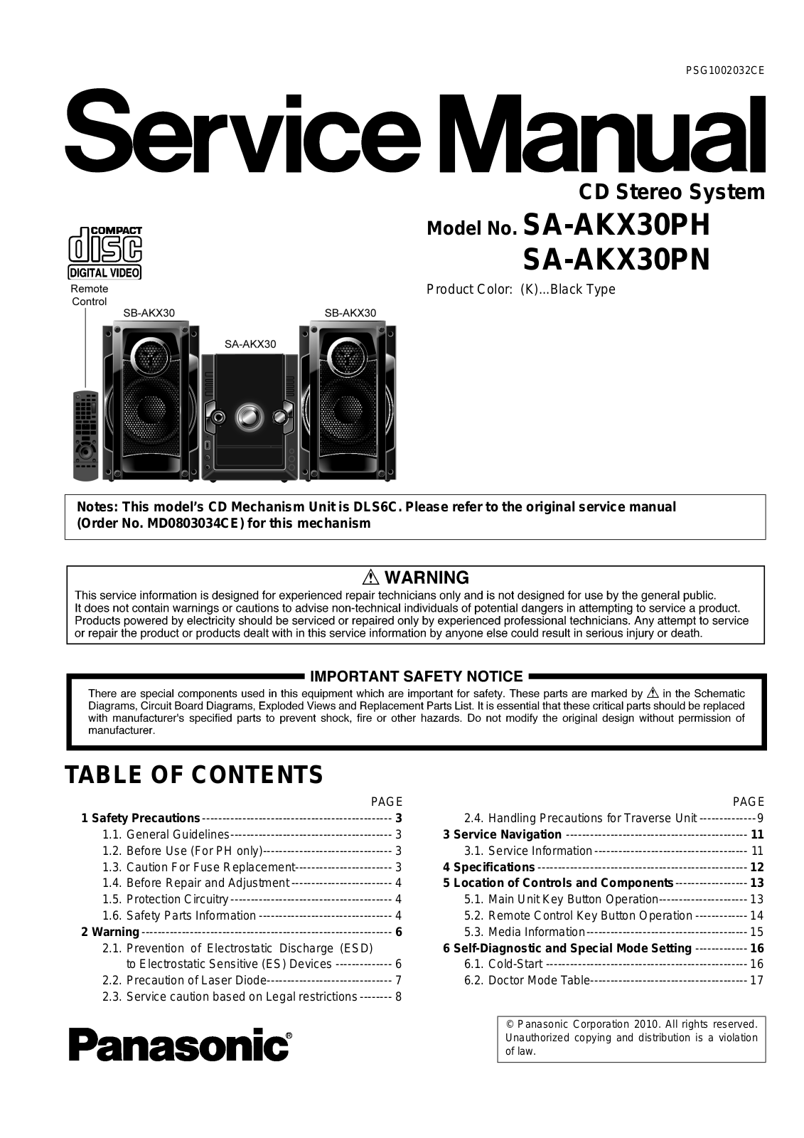 Panasonic SAAKX-30-PH, SAAKX-30-PN Service manual
