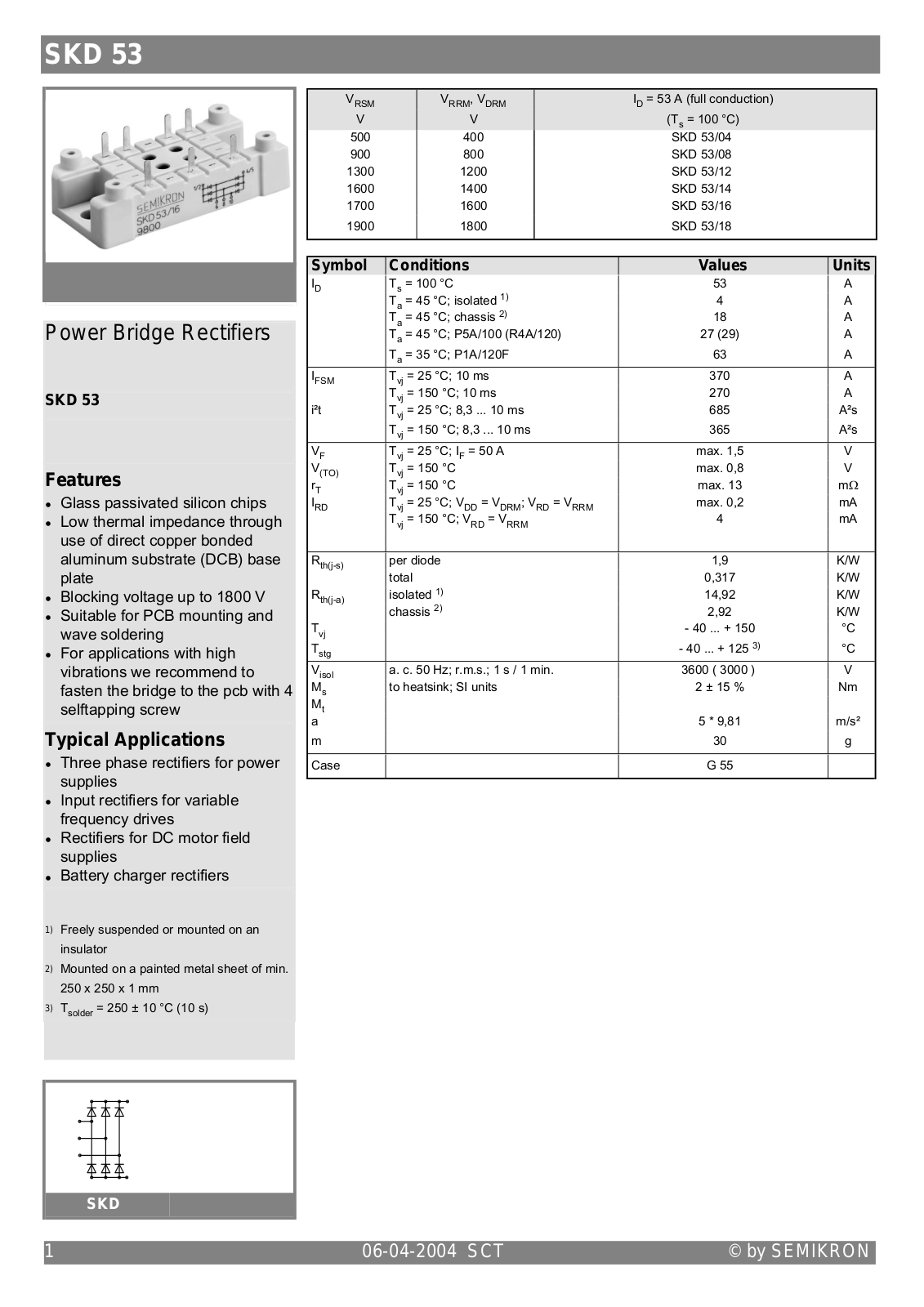 Semikron SKD53 Data Sheet