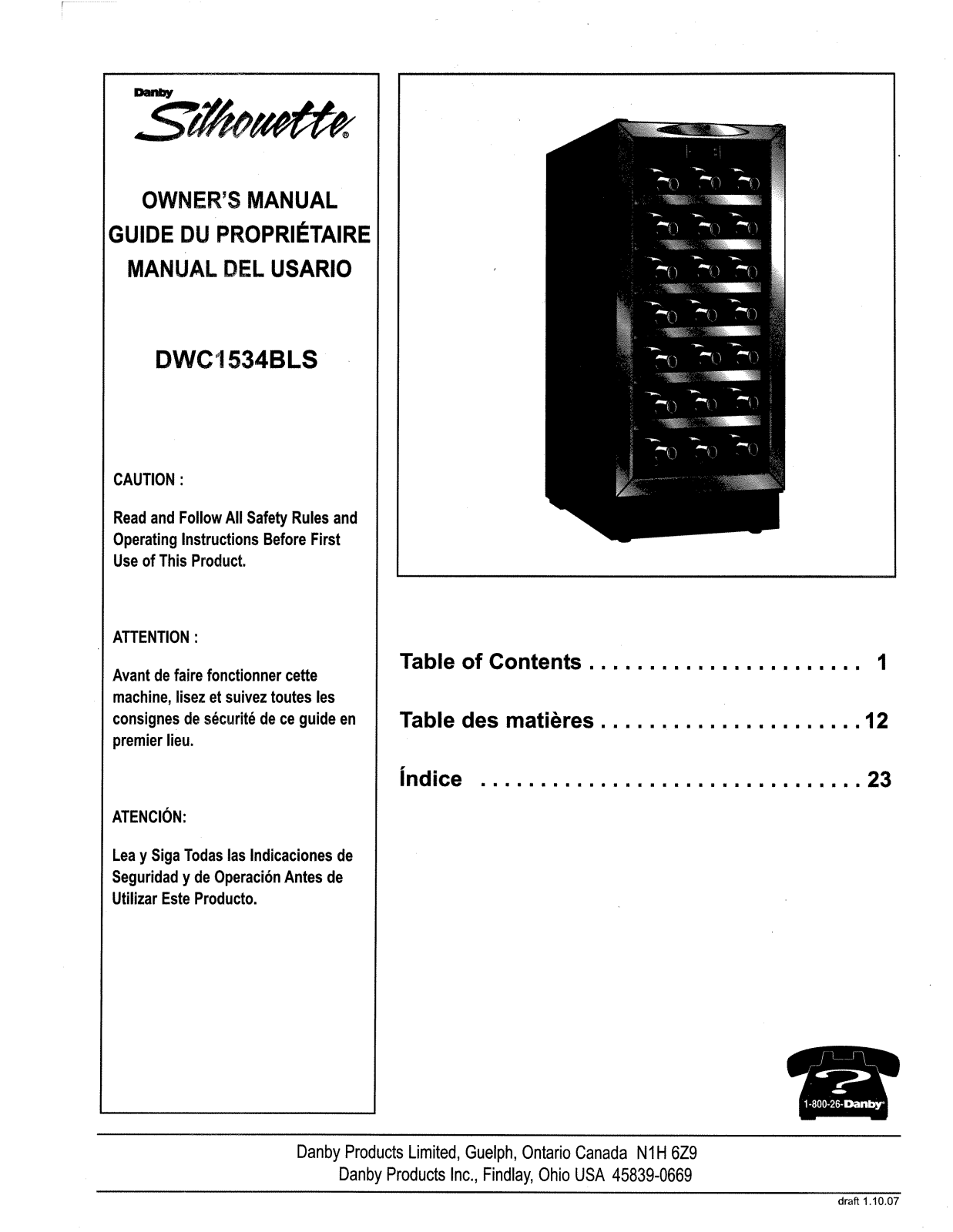 Danby DWC1534BLS User Manual