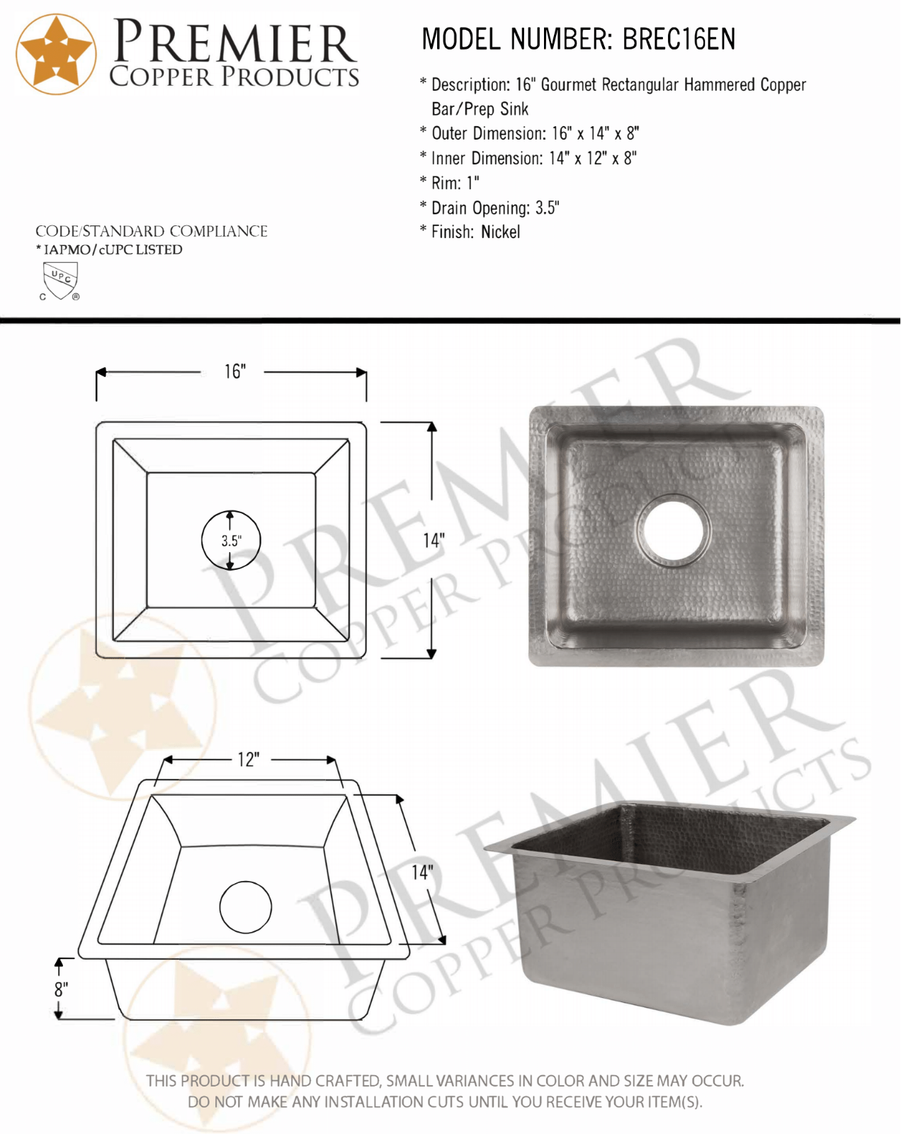 Premier Copper Products IER1693 Specifications - ManualMachine.com