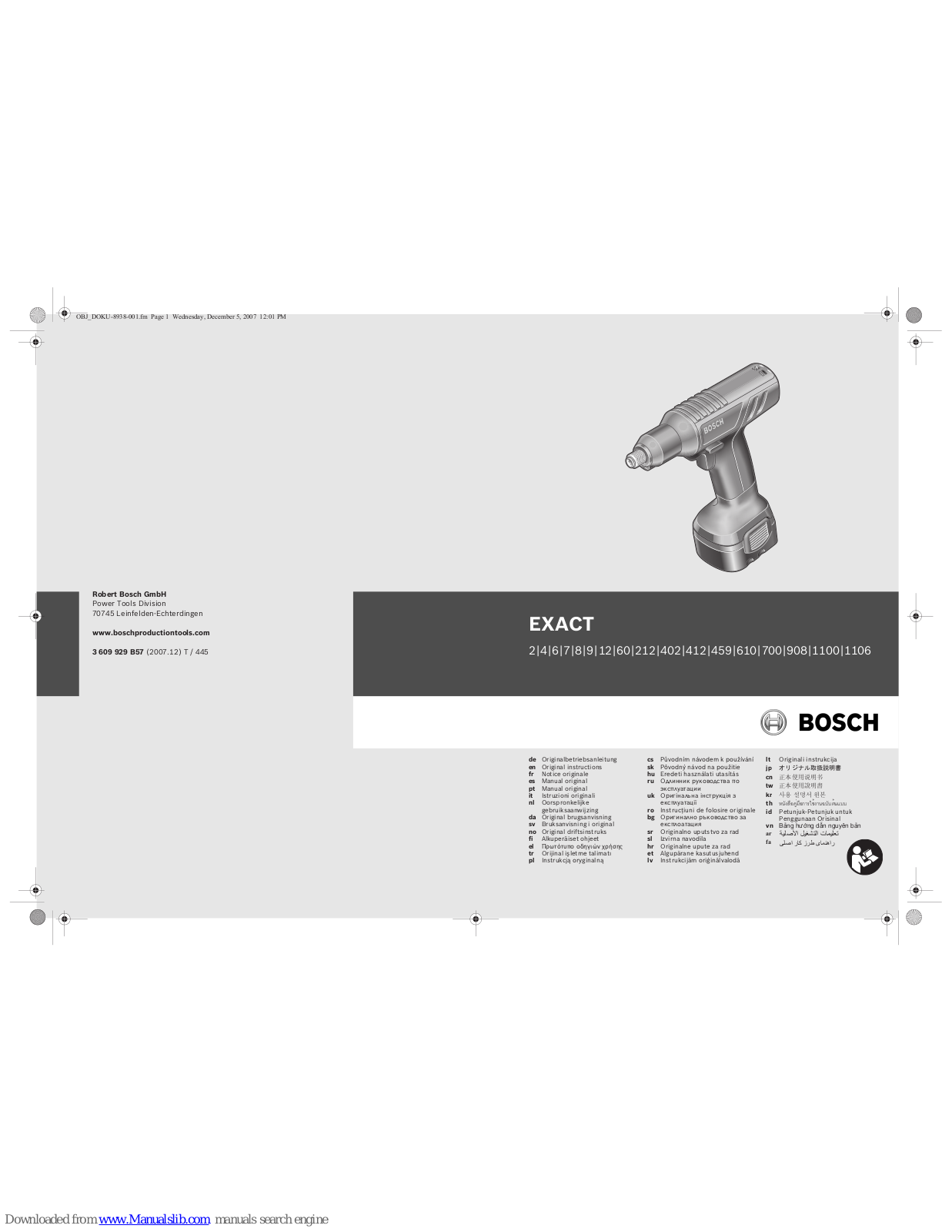 Bosch EXACT 402, EXACT 12, EXACT 412, EXACT 459, EXACT 610 Original Instructions Manual