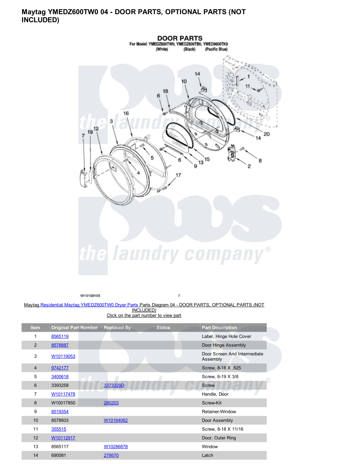 Maytag YMEDZ600TW0 Parts Diagram