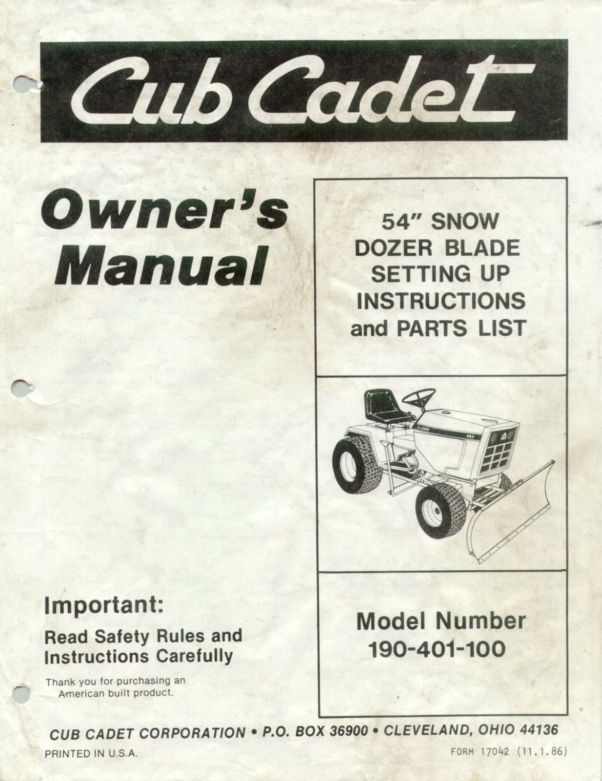 Cub Cadet 190-401-100 User Manual