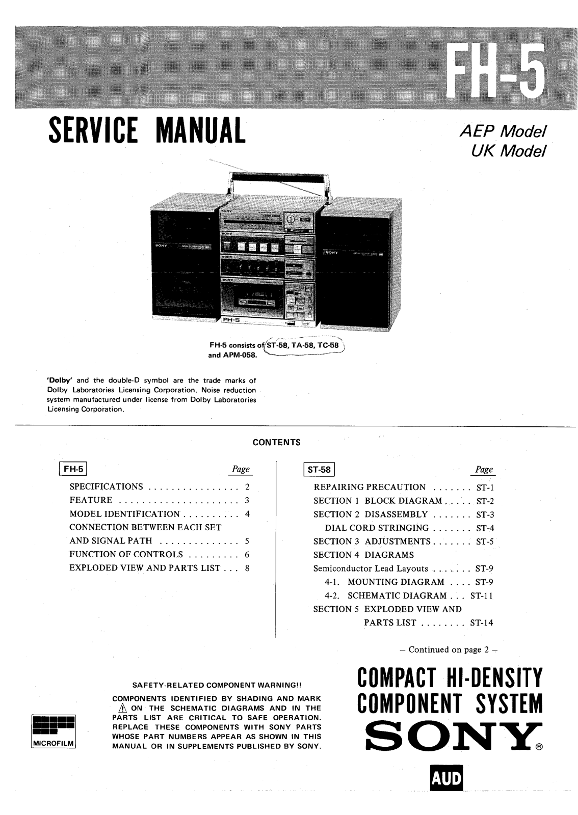 Sony FH-5 Service manual