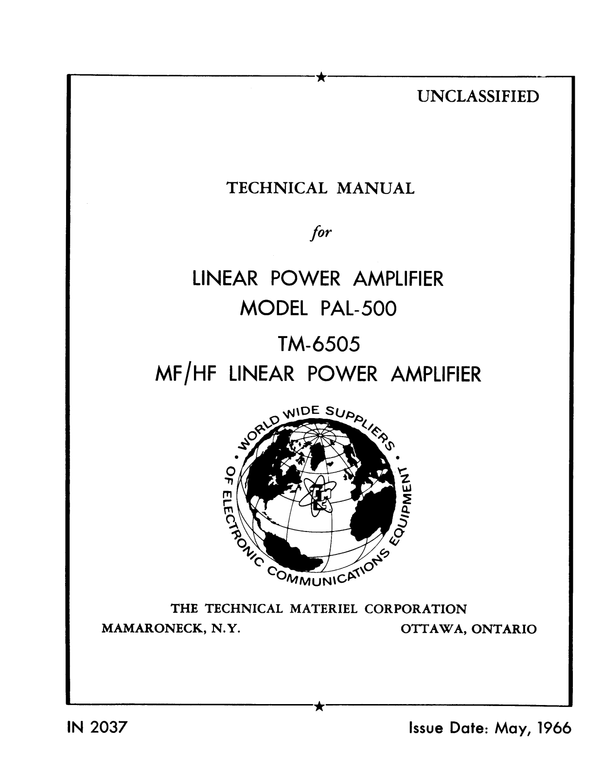 Technical Materiel Corporation TM-6505, PAL-500 Service manual