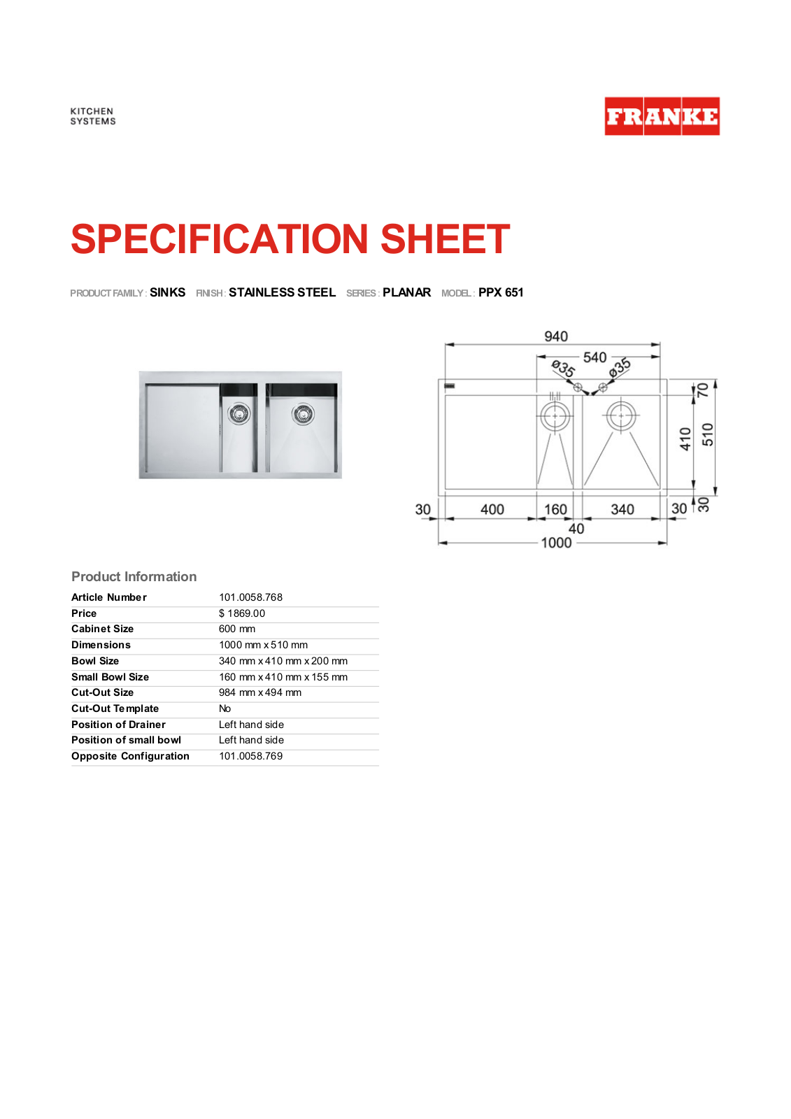 Franke Foodservice PPX 651 User Manual