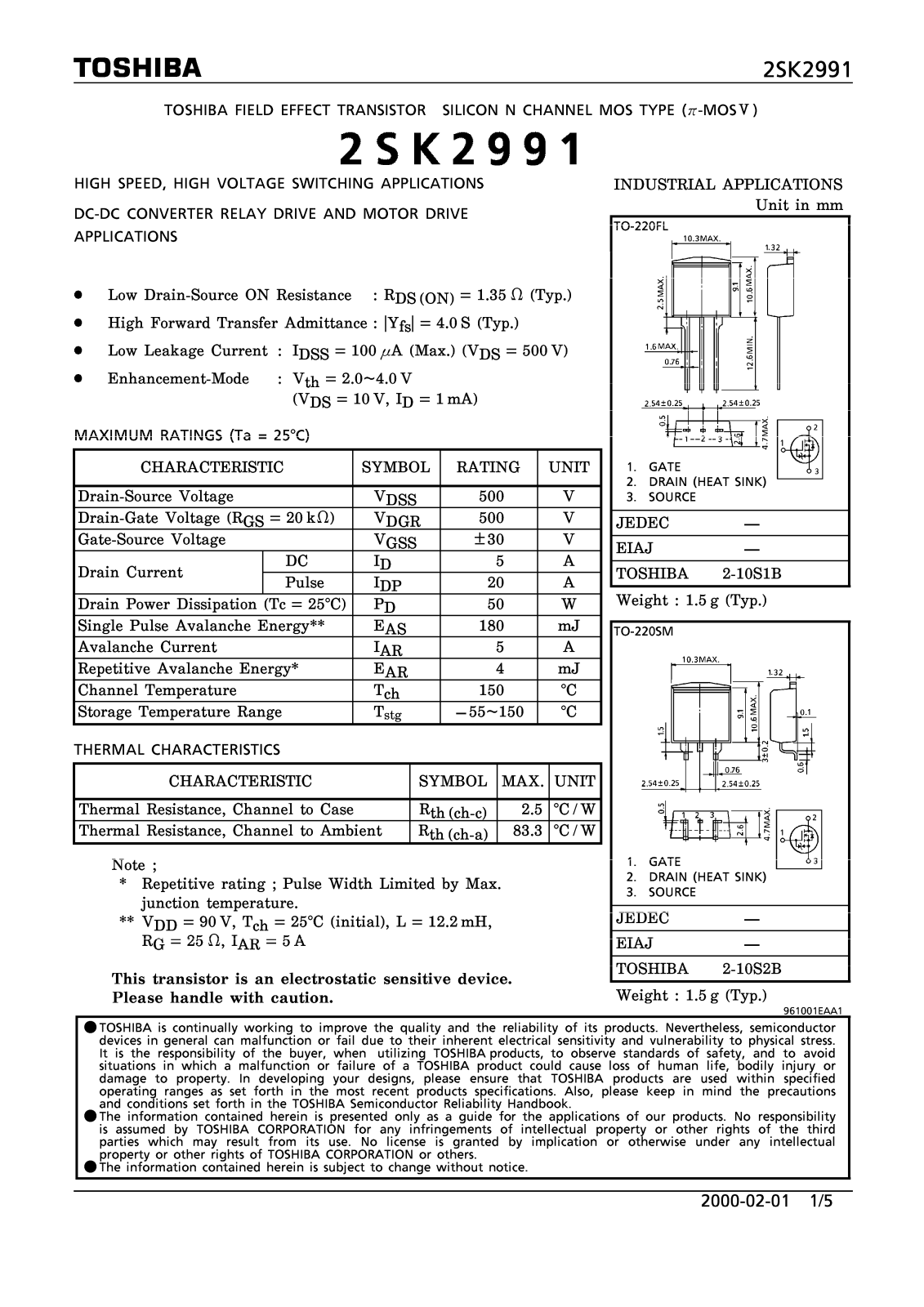 TOSHIBA 2SK2991 Service manual