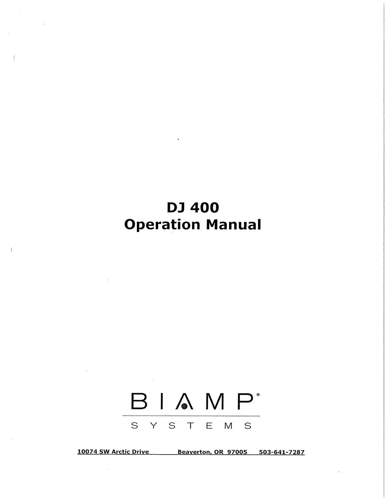 Biamp DJ 400 User Manual