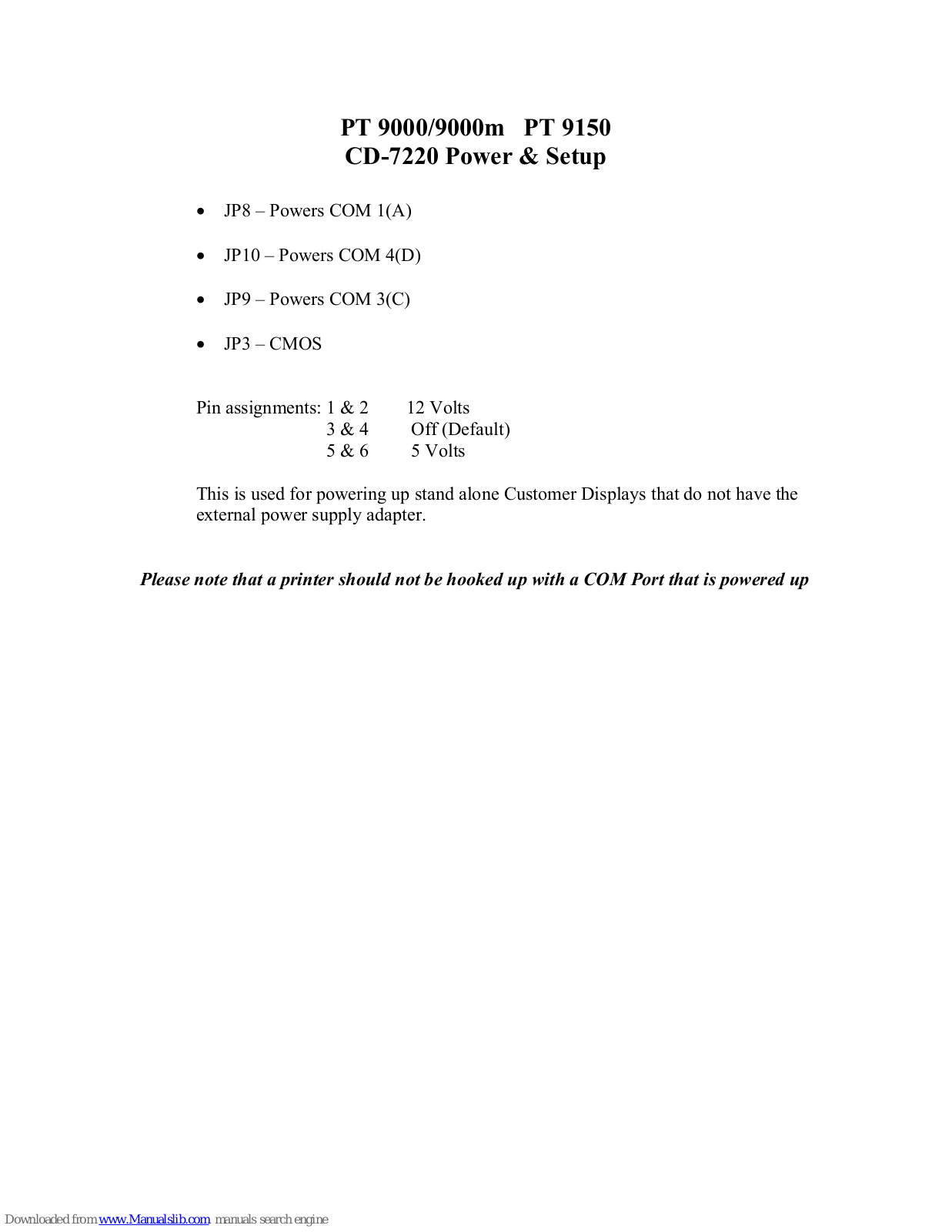 Partner CD-7220, PT 9000, PT 9000m, PT 9150 Install Manual - ManualMachine.com