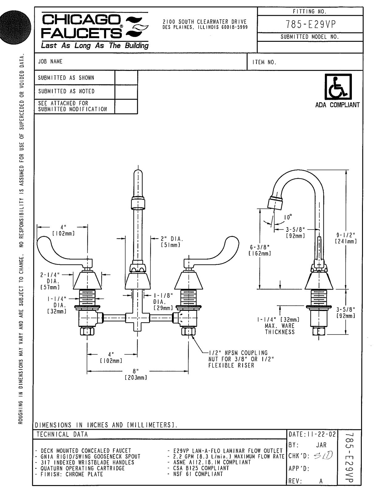 Chicago Faucet 785-E29VPCP User Manual