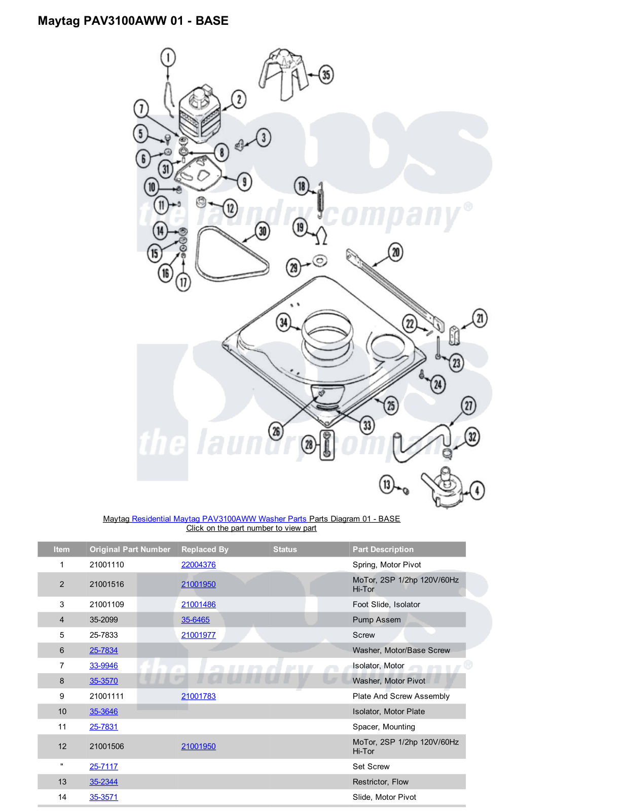 Maytag PAV3100AWW Parts Diagram