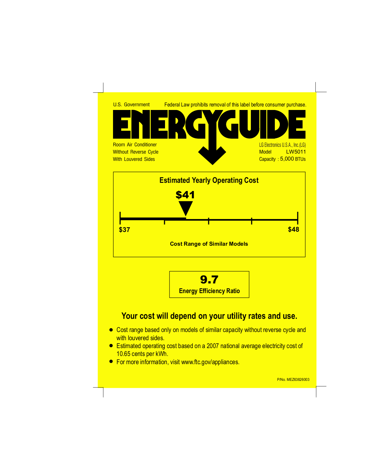 LG LW5011 Energy Guide