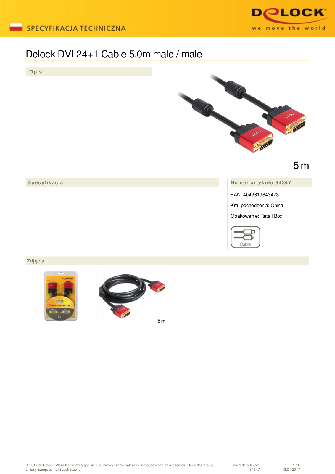 DeLOCK DVI-D dual link cable 5m User Manual