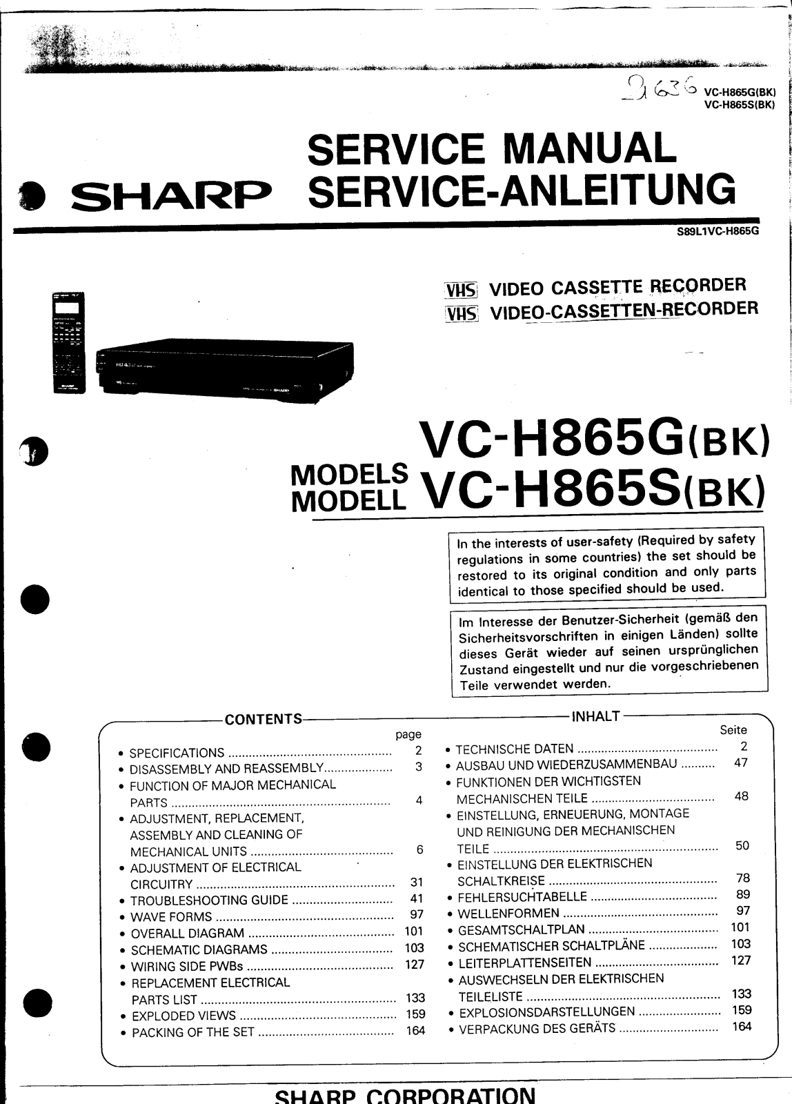 SHARP VC-H865 Service Manual